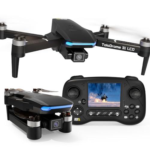 Toladrone TD31LCD Drone con Schermo LCD, Trasmissione Digitale delle Immagini, Drone con Fotocamera, Motore Brushless, Droni per Principianti, Quadricottero RC Pieghevole per Adulti