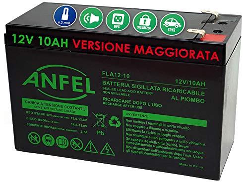 12V 9Ah 10Ah Lead Acid Batteria, 9 A 10 A, Tipo Ermetica al Piombo con Attacco Faston 6.3 mm, per UPS e Altro Uso, Nero