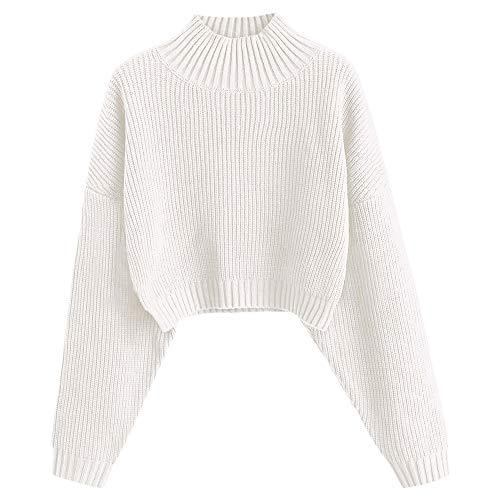 ZAFUL - Maglione da donna a collo alto, a maniche lunghe, corto, felpa A-bianco S