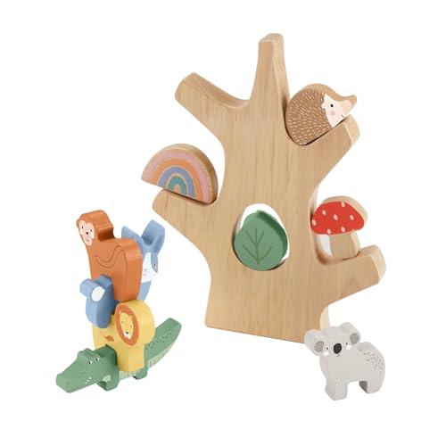 Fisher-Price - Alberello Amici Animali, gioco sensoriale in legno con 9 blocchi impilabili e 1 alberello, realizzato con legno da foreste certificate FSC, giocattolo per bambini, 3+ anni, HXT87
