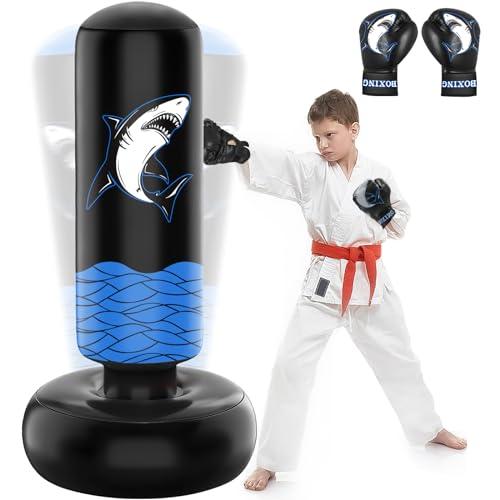 NZQXJXZ Sacco da boxe bambini per allenamento Karate Taekwondo MMA, sacco da boxe da 66'' con guantoni da boxe, sacco da boxe in piedi per ragazzi e ragazze