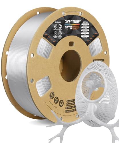 OVERTURE Filamento PETG 1.75mm, 1kg Bobina(2.2lbs), Neatly Wound Durevole PETG Filament per Stampante 3D, Precisione Dimensionale +/- 0.02 mm, 3D Printer Filamento (Trasparente)