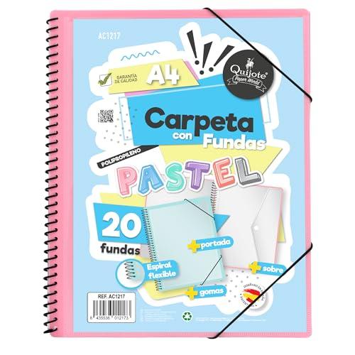 Starplast Cartella Buste Spirale Flessibile - 20 buste trasparenti, A4, chiusura elastica, copertina in polipropilene, copertina personalizzabile, per uso scolastico e ufficio - colore Rosa Pastello