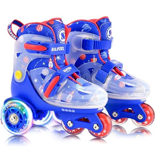 SULIFEEL Pattini in linea regolabili per bambini per ragazze e ragazzi, divertenti ruote luminose a fulminazione a tre punti di equilibrio adatti per principianti per pattinaggio indoor