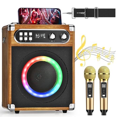Trsaow Karaoke Macchina portatile Karaoke professionale con 2 microfoni wireless UHF, sist. PA con lampada DJ, ideale per karaoke familiare, feste di canto, feste di matrimonio, matrimonio
