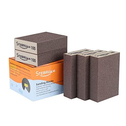 STEBRUAM Spugne Abrasive,100 Grane Spugna Abrasiva per Lucidare Legno,Plastica e Metallo Kit Spugne Lavabili Cucina,Pavimento,Pulizia Delle Pareti(5 Pezzi)