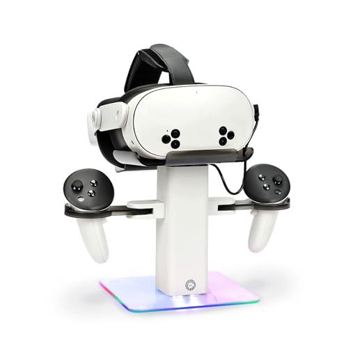 Growalleter Dock di ricarica per Oculus/Meta Quest 3S/Quest 3/Quest 2/Quest Pro, luce LED RGB, supporto di ricarica verticale e controller - solo ricarica per cuffie VR (bianco)
