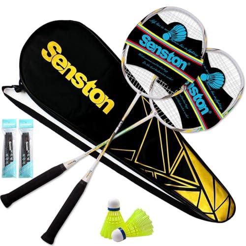 Senston Racchetta da Badminton per 2 Giocatori, Racchette da Badminton con Borsa, Volano, Overgrip
