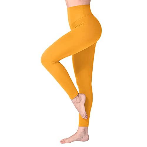 SINOPHANT Leggins Vita Alta Donna, Leggings Donna Fitness Pantaloni Yoga Controllo della Pancia Opaco Elastici Morbido per Sportivi o Casual,L-XL,Giallo Scuro