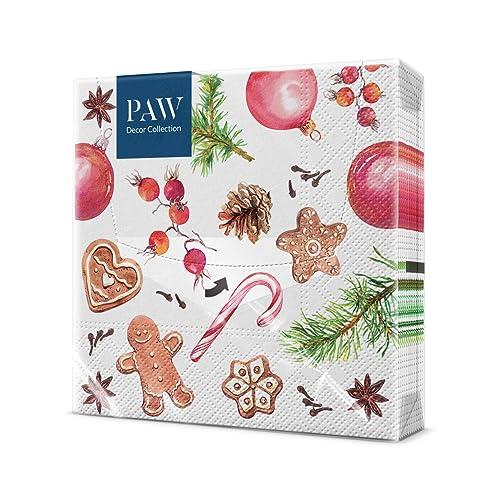PAW - Tovaglioli di Carta Natale (33 x 33 cm) I 20 Pezzi I Tovaglioli Carta I 3 Veli I Natale, Inverno, Stelle, Omini di Pan di Zenzero, Dolcetti I Colore: Homemade Sweets