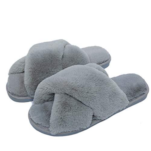 Fadezar Pantofole Peluche Donna Ciabatte da Casa Comode Invernali Moda Scarpe Sandali Slippers Grigio EU 37/38