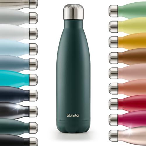 Blumtal Borraccia 500 ml, acciaio inox, anti-perdita, senza BPA, fredda e calda, isolata a doppia parete, verde scuro