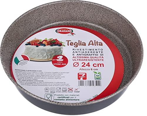 Graziano, Teglia Tonda, Realizzata Interamente in Alluminio e Dotata di 7 Strati di Rivestimento Antiaderente e Antigraffio, Ideale per Realizzare Pan di Spagna e Molto Altro, PFOA Free, ø 24 cm