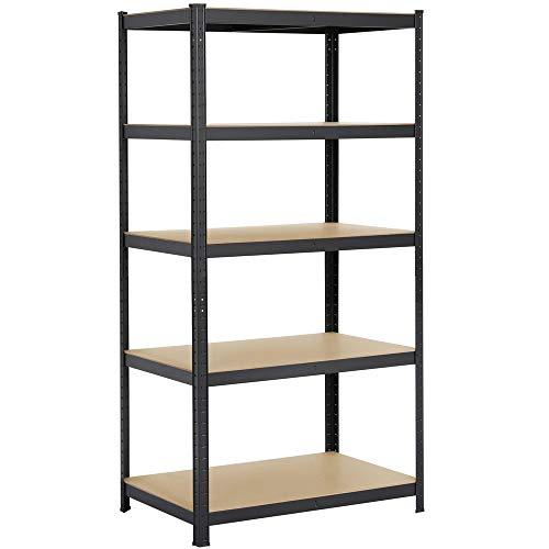 Yaheetech Scaffale/Scaffalatura Metallo Industriale a 5 Riapini 180 x 90 x 60 cm in Acciaio e Legno MDF per Garage Magazzino Cucina Negozio Nero Opaco