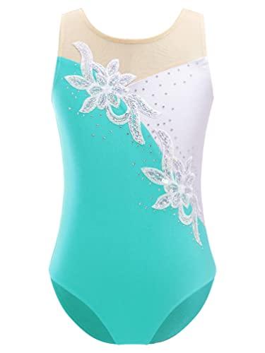 YiZYiF Ragazze Ginnastica Leotards Balletto Body Costumi di Danza per Bambina Senza Maniche Body da Ballo Artistica Atletica Sportwear Blue Green 7-8 anni