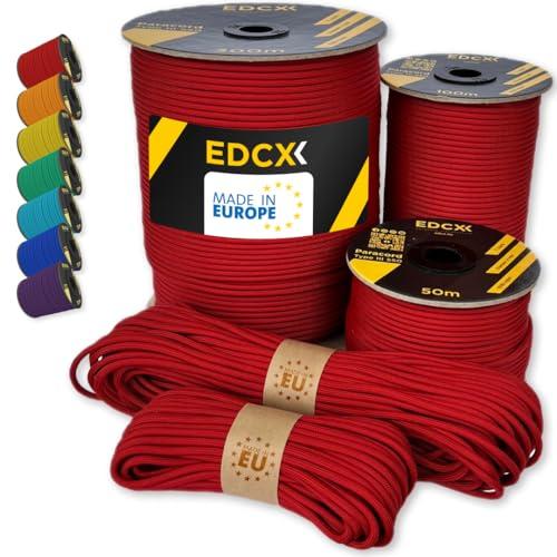 EdcX Paracord 4mm, 35+ Colori Solidi (10m, 15m, 30m, 50m, 100m, 300m) | Ideale per campeggio, sopravvivenza, attività all'aperto | Corda 100% nylon 4 mm| Corda Tattica 550 Tipo III (Red, 10 m)