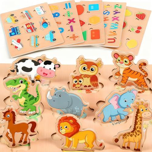 Lenbest 6 Pezzi Puzzle Legno - Giochi Montessori Educativi per Bambini - Giocattoli 2 3 Anni Femmina Maschio - Regalo Pasqua