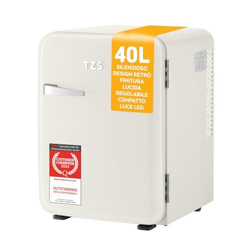TZS First Austria - Mini Frigorífico Retro 40L silencioso - Pequeño Minifrigo diseño vintage con luz interior y 2 compartimentos de puerta - Minibar para camping, oficina, dormitorio y hotel - Crema