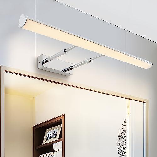 MantoLite LED Illuminazione Specchio da Bagno,12W 3000K Illuminazione Luce Dell'immagine per Interni con testa Girevole e Lunghezza Regolabile, 60CM IP44 Chrome Lampade Luci Lettura Applique