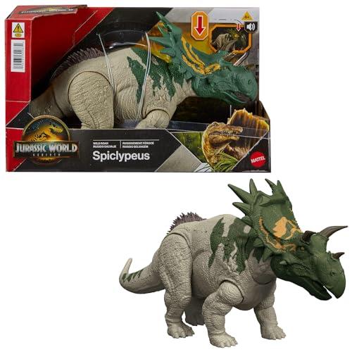 Mattel Jurassic World La Rinascita - Spiclypeus Ruggito Selvaggio, action figure snodata del dinosauro con attacco e movimento della testa azionati con la coda e suoni, gioco digitale, JGB89
