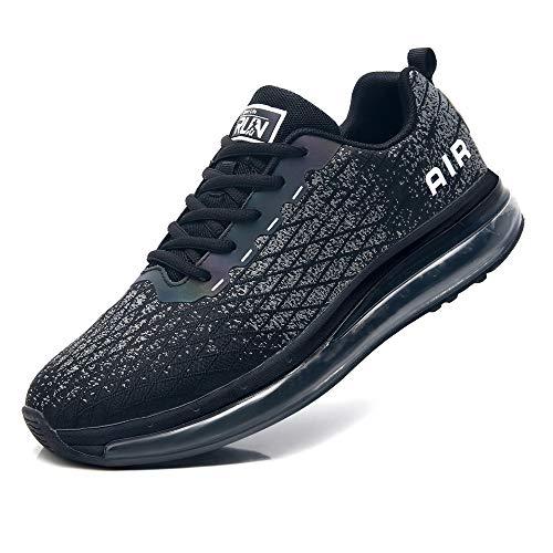 TORISKY Scarpe Uomo Donna Scarpe da Ginnastica Air Sneakers Running Sportive Casual Interior all'Aperto, Nero, Taglia 43EU (8998-BK43)