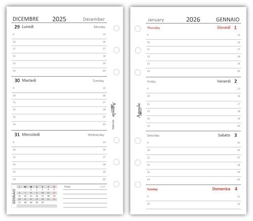 Agendepoint.it - Ricambio agenda organizer settimanale 2026 a righe 9,5x17cm 90gr