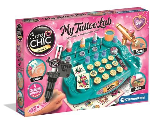 Clementoni Crazy Chic - My Tattoo Lab, Gioco Creativo per Bambine di 6+ Anni, Kit per Creare Tatuaggi Temporanei Personalizzati, Punte Intercambiabili, Glitter Colorati, Stencil e Accessori, 18260