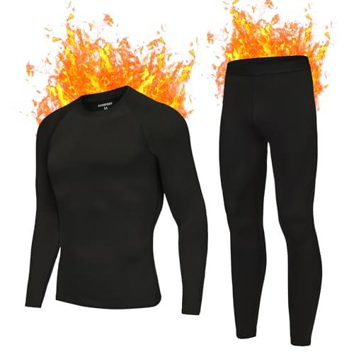 AMZSPORT Set Intimo Termico Uomo Nero, Ideale per Sci e Ciclismo, Asciugatura Rapida e Compressione, Base Layer di Biancheria Intima per Palestra e attività Outdoor, Nero L