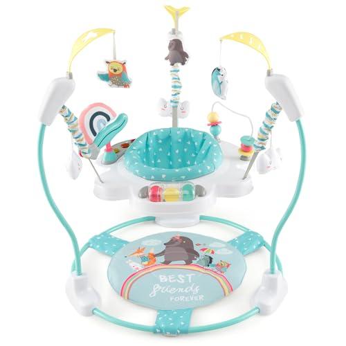 COSTWAY Jumperoo per Bambini, Passeggino per Bambini con Sedile Girevole a 360°, Centro attività Saltella e Giocai della Foresta, Vassoio Musicale con Luci e Suoni per Bambini 6+ Mesi (Blu)