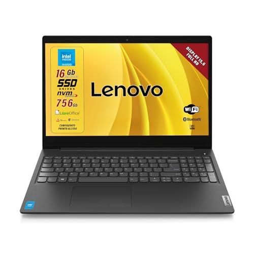 Lenovo, Pc portatile notebook pronto all'uso, Display FHD da 15,6