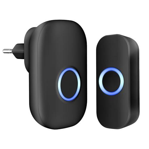 Jeatone Campanello Senza Fili da Esterno Impermeabile IP44,Portata 150M,4 Livelli Volume 32 Melodie,Campanello Wireless Esterno per Casa, Ufficio,Indicatori LED,1 Trasmettitore Pulsante e 1 Ricevitore