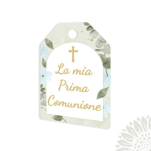 30 pezzi Cartellini stampati Prima Comunione, verde, foglie, eucalipto, bomboniere, confetti, segnaposto, matita (C46-C)