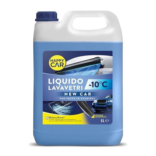 Happy Car Liquido Lavavetri Auto Invernale -10°C New Car 5L - Tecnologia BalanceScent®, Azione Sgrassante, Profumata e Pronto all’Uso - Rimuove Sporco e Residui Stradali (Versatore Incluso)
