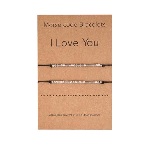 Bracciale, 2 Ti Amo Codice Morse Bracciali Coppie Amicizia, Bracciale Portafortuna di Coppia Braccialetti Intrecciato a Mano con Corda Nera Regali, Perline Braccialetto Set Regali Per Lui E Lei Regali