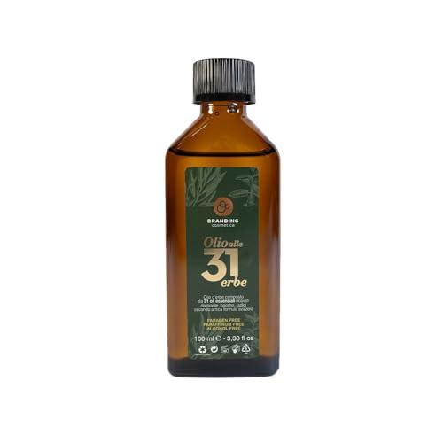 BRANDING COSMETICA Olio 31 erbe Miscela di oli essenziali per diffusori azione balsamica, massaggio e aromaterapia, senza parabeni, paraffina e alcool 100 ml