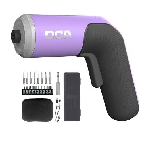 DCA Cacciavite elettrico 4V, 5 N·m con batteria al litio da 2000 mAh, mandrino esagonale magnetico da 6,35 mm, cavo di ricarica USB-C, 18 inserti per riparazioni di mobili, viola ADPL05-5