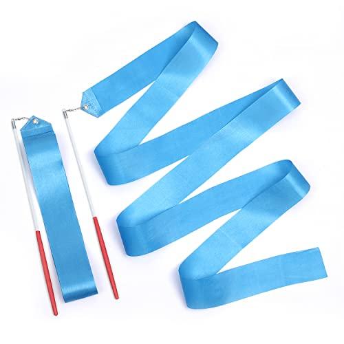 KINBOM 2 Pezzi Nastri da Ballo, 2 m Nastro da Ballo Lungo Nastro da Ginnastica Ritmica Dance Ribbons per Balli Artistici Allenamento Feste, con Bacchetta per Ballerino del Nastro (Blu Cielo)