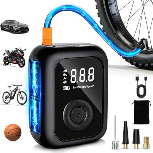 Compressore Aria Portatile,150PSI Pompa Elettrica per Bicicletta, Mini Compressore Bici con Schermo LED Digitale e Illuminazione LED,Gonfiatore Elettrico Portatile per Bici, Auto e Moto