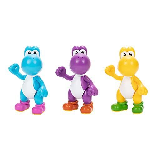 Nintendo Super Mario Action Figure Yoshi - Confezione da 3 Personaggi di Yoshi: Azzurro, Giallo, Viola - Yoshi da 10 cm - Perfetto per Collezionisti e Fan