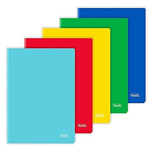 Favorit cf.5 Quaderni A4, Copertina Monocolore, Rigatura Quadretti 5mm, Carta 80g/Mq, rosso, giallo, blu, verde, turchese
