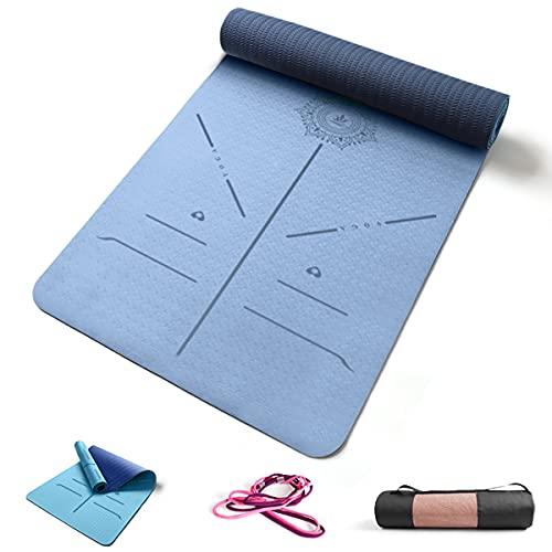FP-TECH TAPPETINO DA YOGA IMBOTTITO ANTISCIVOLO FITNESS PILATES GINNASTICA IN TPE MAT CON SACCA 183 X 68 X 0.8 CM (Blu-Azzurro Cielo)