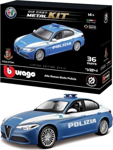 BBURAGO Model Kit Giulia Polizia – Modellino Realistico Auto in Scala 1:24, Licenza Ufficiale Polizia e Alfa Romeo, Età Consigliata 14+ Anni