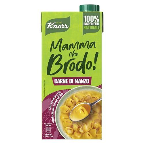 Knorr Mamma Che Brodo! Carne di Manzo - Brodo Pronto 100% Ingredienti Naturali, Senza Glutine, Lattosio e Coloranti, con Verdure da Agricoltura Sostenibile - 1L