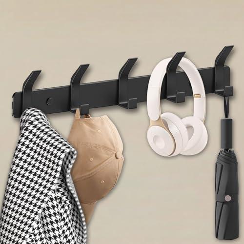 QMAHA Appendiabiti da parete con 5 ganci, robusto gancio da parete in metallo, porta cappotti, appendiabiti gancio da parete per appendere vestiti, asciugamani, cappello borse, nero