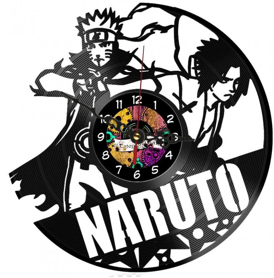 Orologio da Parete in Vinile Anime – Design Inciso a tema Naruto Sasuke - Decorazione Camera Otaku - Idea Regalo Originale per Fan e Amanti degli anime – Catoju
