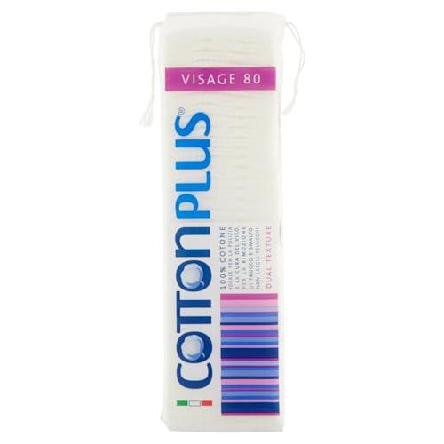 Cotton Plus VISAGE 80 pz. - LINEA BEAUTY | DISCHETTI PRETAGLIATI 100% PURO COTONE | Dischetti struccanti per la pulizia del viso soffici e resistenti.