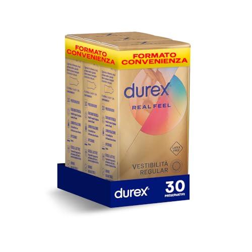 Durex Real Feel, Preservativi Senza Lattice, Vestibilità Regular, 30 Profilattici