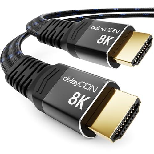 deleyCON 0,5m Cavo HDMI 2.1 8K Piatto Corto - per TV, Monitor, PS4, PS5, Xbox, Soundbar Dolby Atmos EARC, HDR10+ VRR - 48Gbps Ultra High Speed Cable - 10K/8K@60Hz, 4K@120Hz/144Hz, 2K@240Hz