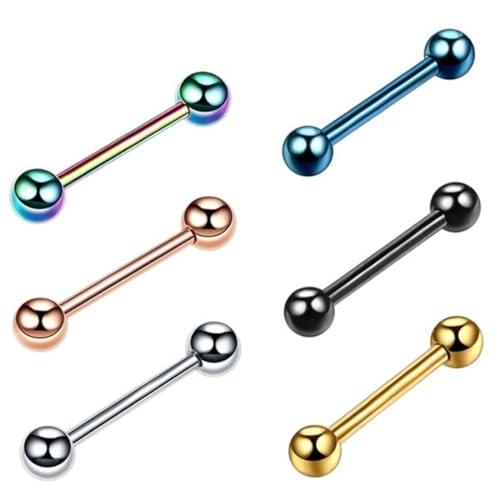 GXGM 6 Pezzi Piercing Alla Lingua In Acciaio Chirurgico Lunghezza Bilanciere 14mm
