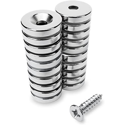 Sensei 20 pezzi Magnete con foro svasato al neodimio 15x3 mm con foro per vite, capacità di carico di 2,4 kg + 20 viti incluse nella confezione